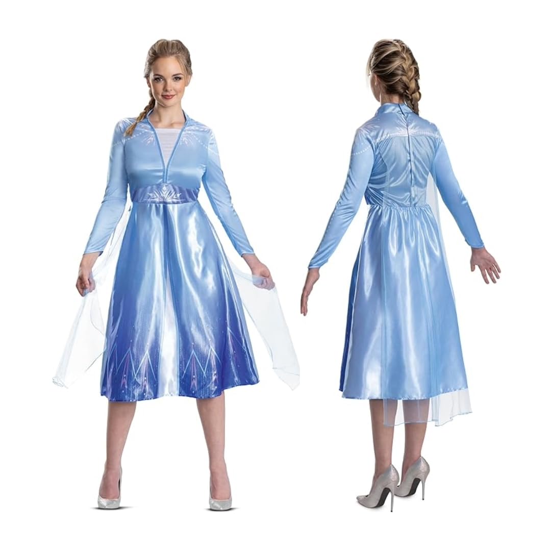Disguise Disney Frozen Elsa Adult Dress Up, Official Disney Frozen License Elsa Fancy Dress for Women, Blue Long Sleeve Dress Inspired by The Queen of Arandelle, in Size 16-18, 8-10, 4-6