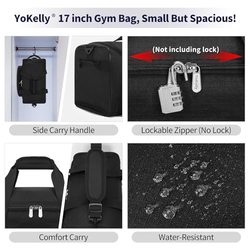 Image of 25L Small Gym Sport Duffle Bag - 17 Inch Weekender Overnight Bag for Travel, Workout, Fitness - Black