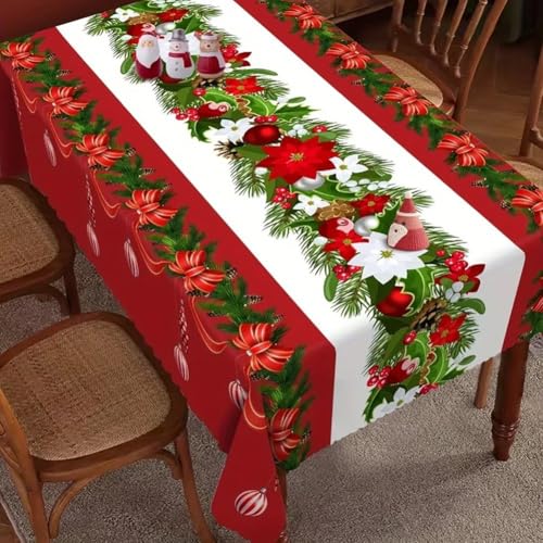 Nappe de Noël rectangulaire fleurie, décoration table repas fête - 5