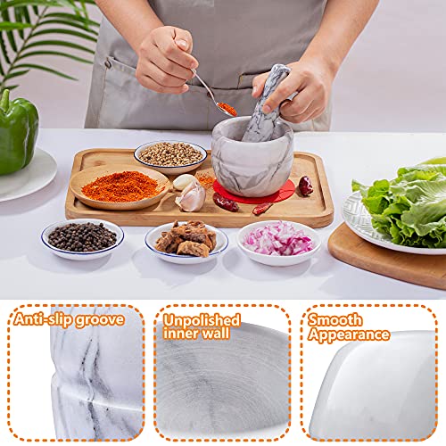 Aisiming Mortar And Pestle Set Polished Natural Marble Stone Guacamole Molcajete Bowl With Silicone Pad, Stainless Spoon And Small Brush (Small, Light White Gray) #TOP2