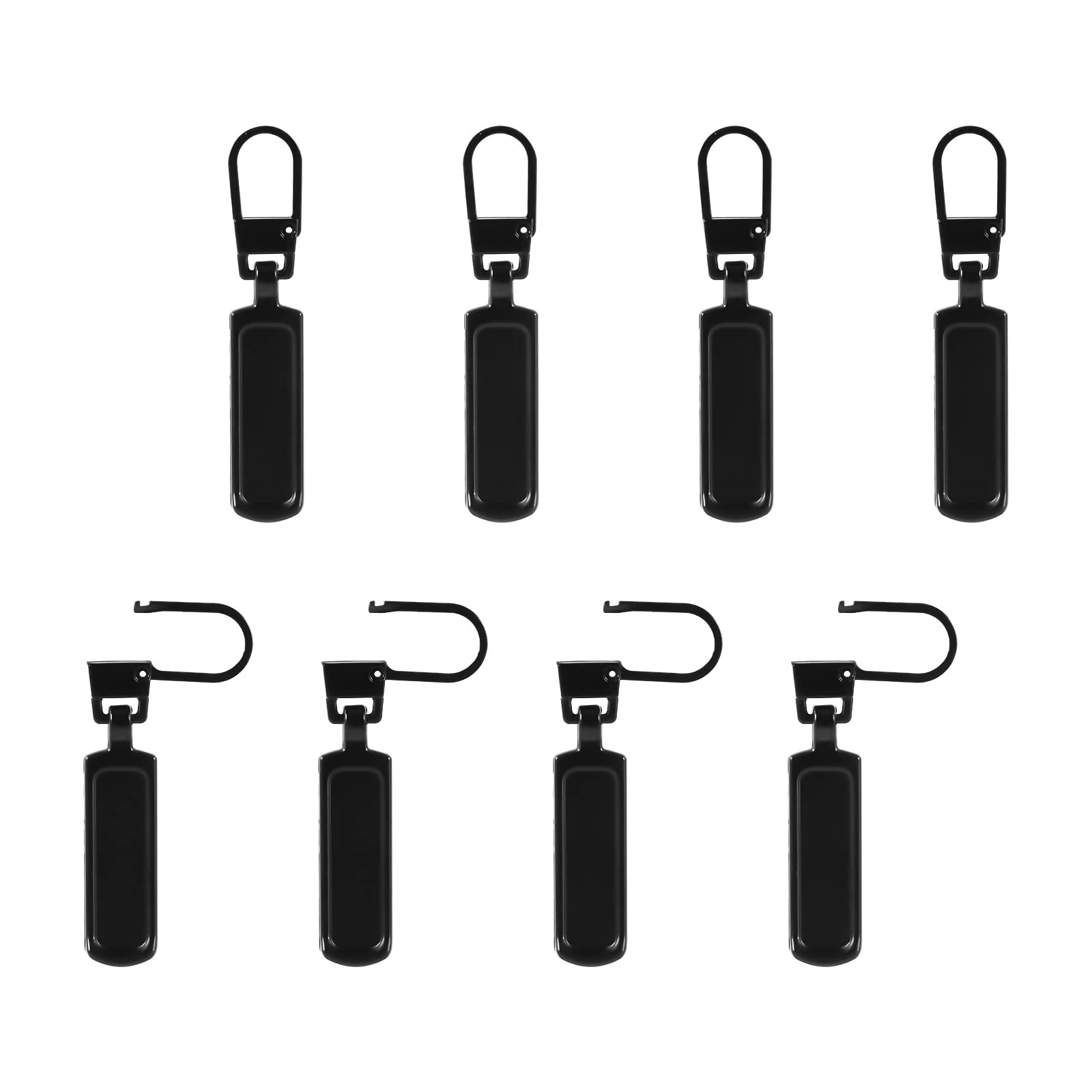 8pcs Zipper Pull Replacement, Zipper Part Replacement Detachable Metal Zipper Pull for Most Items-Purse Jacket Boots Jeans Coat Suitcase Luggage Dresses (Black)