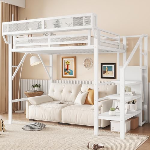 Duxelifin Twin Size Loft Bed with Staircase, Metal Loft Beds