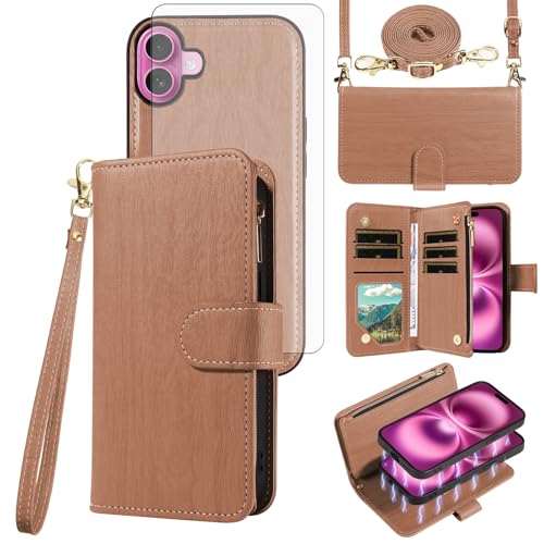 Portefeuille iPhone 16 Plus fermeture éclair avec porte-cartes détachable
