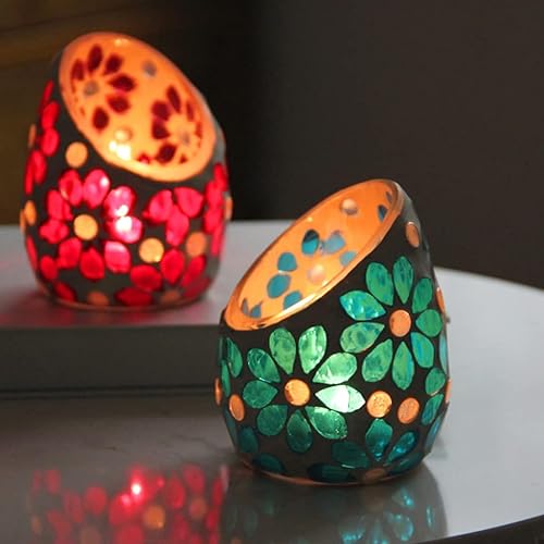 Miniatura 3 de LUCBEI Candle Stands Oblique Candle Holder Mosaic Glass Candle Cup Romantic Candle Light Dinner Bar Decoration Ornaments Candlestick Holder for