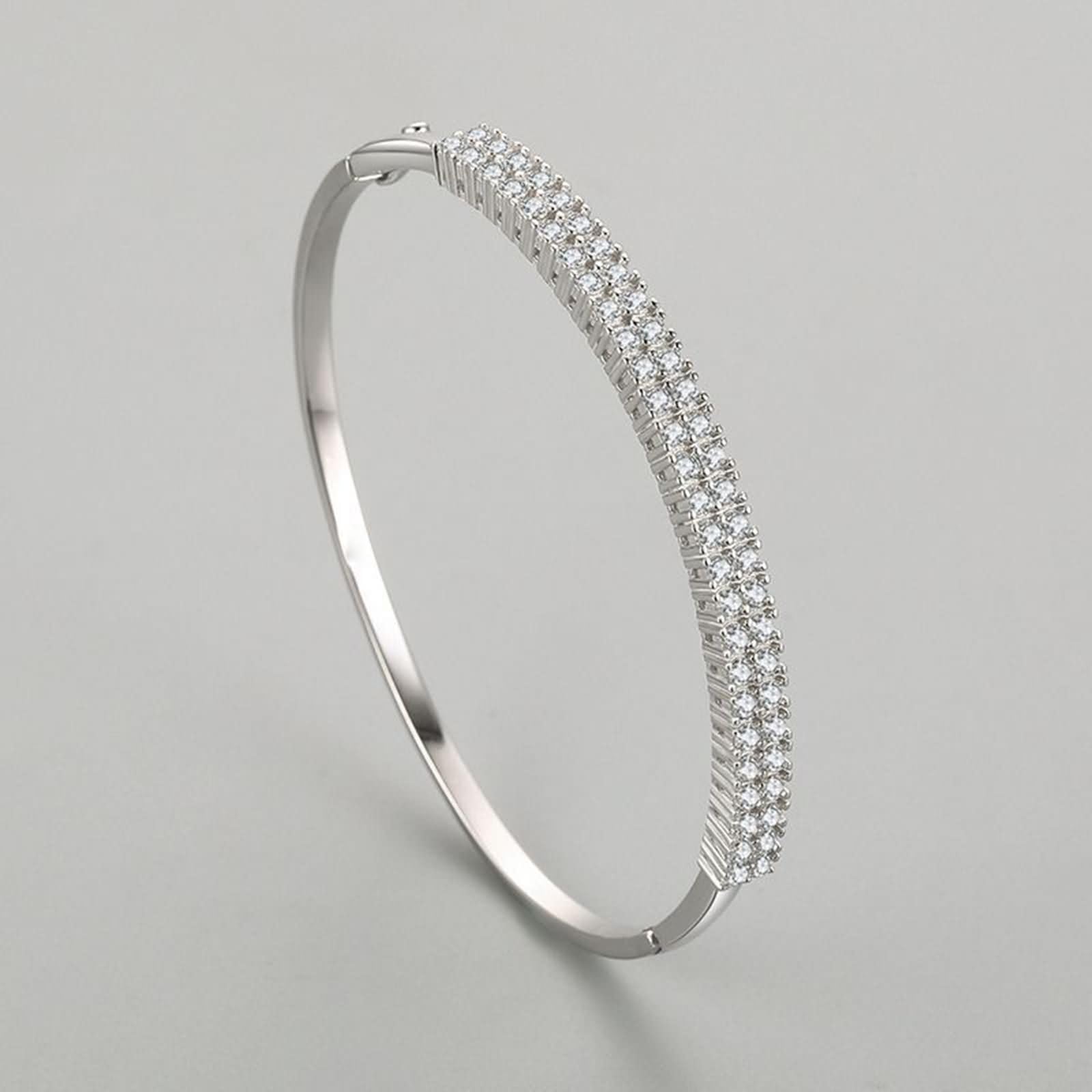 Pulseras de Oro Blanco 9 Kilates / 14 Kilates / 18 Kilates Mujer, Redondo con Diamante Creado, Cadena Extensible 16 CM + 5 CM, Pulseras de Plata de Mujer Ajustable