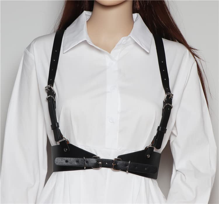 Chest Harness For Women,Women’s Faux Leather Harness Belt – Adjustable Gothic Punk Waist Strap with Buckle Closure – Fashionable Suspender Chest Harness for Dresses, Cosplay & Festival Outfits2