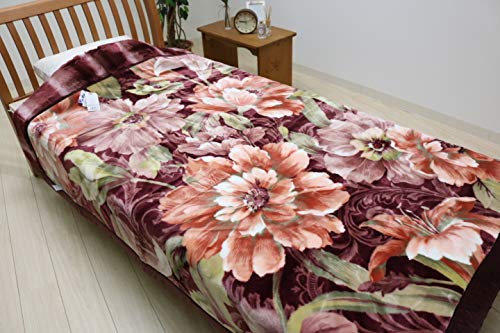 ダブル京都西川ローズ日本製ボリューム2枚合わせ毛布/花模様T