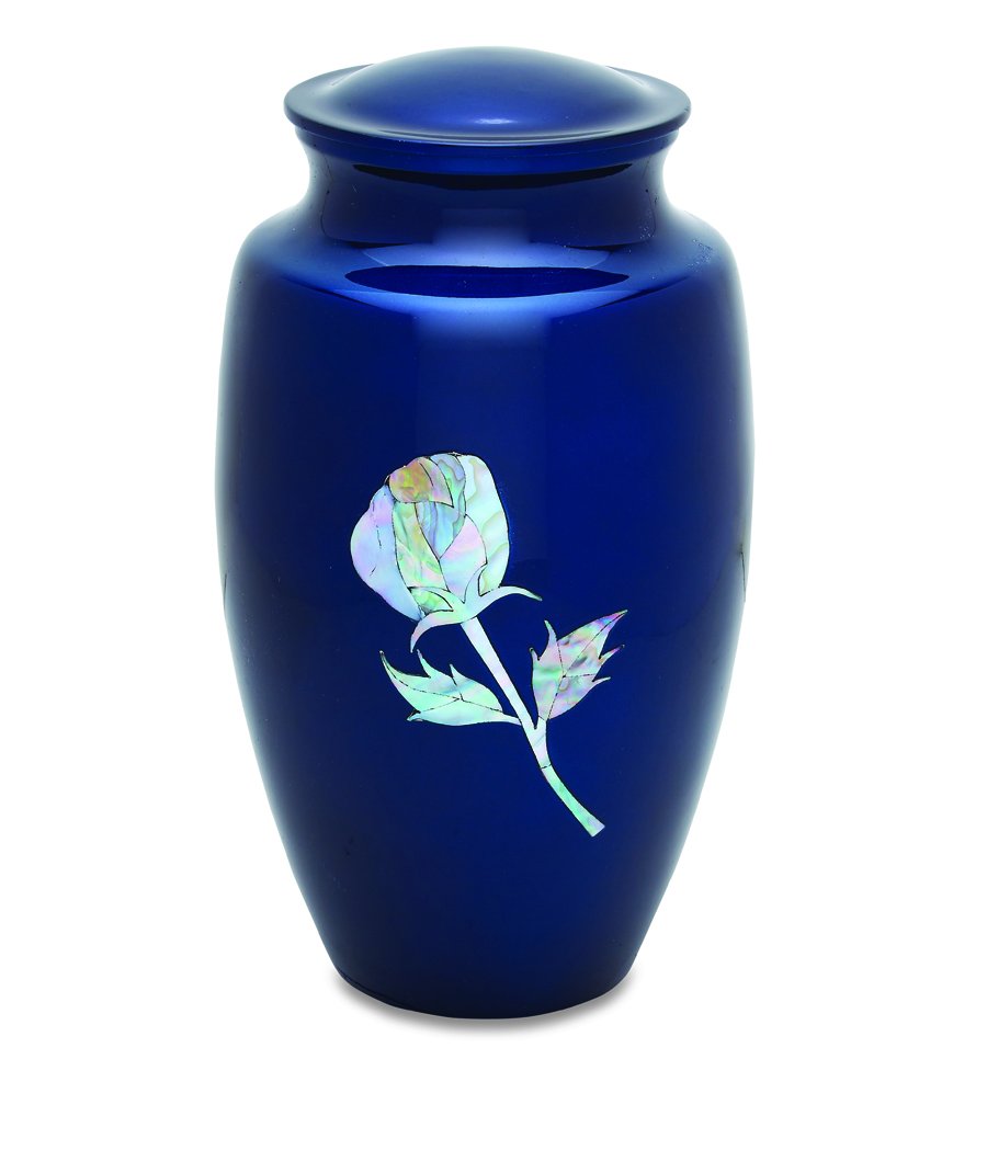 Urnsdirect2U MOP Rose on Blue Adult Urn