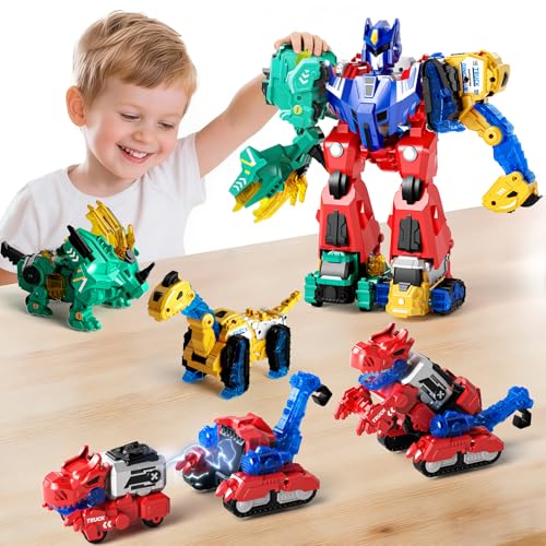 Dimoarch Magnetic Dinosaur Transforming Robot Toys, 6-in-1 Dino Construction Trucks for Kids,...