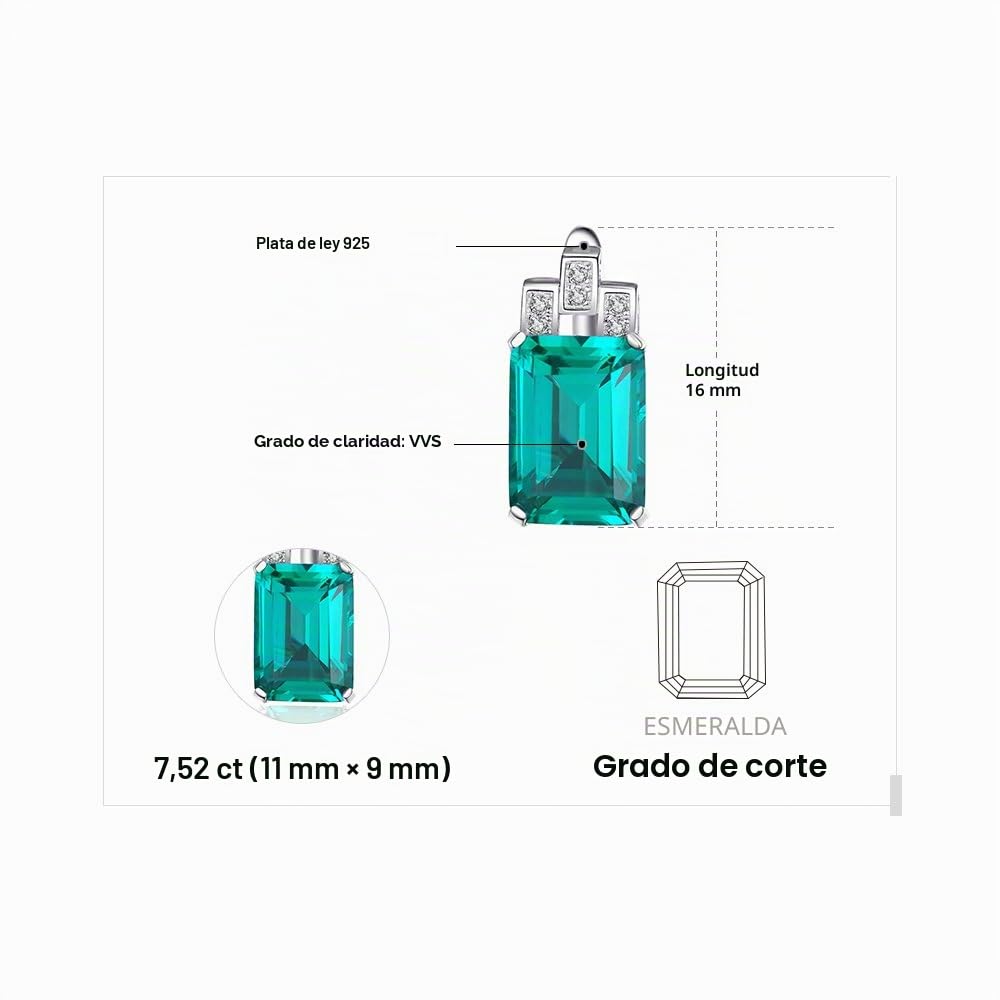 JewelryPalace Pendientes de Tuerca Mujer Plata Oro 14k Oro Rosa, Pendientes de Botón 7.6ct Esmeralda Verde Simulado Corte Esmeralda, Pendientes Niña Piedra Preciosa, Joyas Mujer