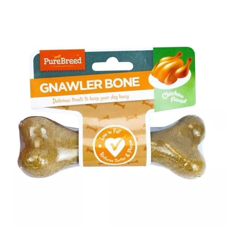 PureBreed Gnawler Bone Dog Treat, Beef Flavour, Low in Fat, Delicious Treats to Keep Your Dog Busy - 2 Pack