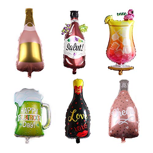 Vientiane Palloncino Bottiglia Vino,6 Pezzi, Bottiglia Birra e Bicchiere Vino Forma Palloncini, Festa di Compleanno, Celebrazione, Cocktail Party, Palloncino Decorazione Vacanza (Palloncini B)
