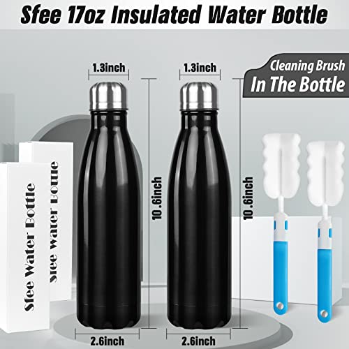 Image of Sfee Insulated Water Bottle, 17 oz Stainless Steel Water Bottles, Double Wall Vacuum Reusable Water Bottles Leak Proof BPA-FREE Sports Bottle Cup Keep Hot&Cold for Running Gym Workout Cycling Kids