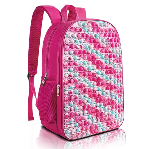 CNRYRIO Kids Backpack Pop it Fidget Toys Backpack Book Bag for 4-12 Years Old Boys and Girls Back to School, Double Compartment, Adjustable Straps, Kids Holiday Gift Pink Large 17