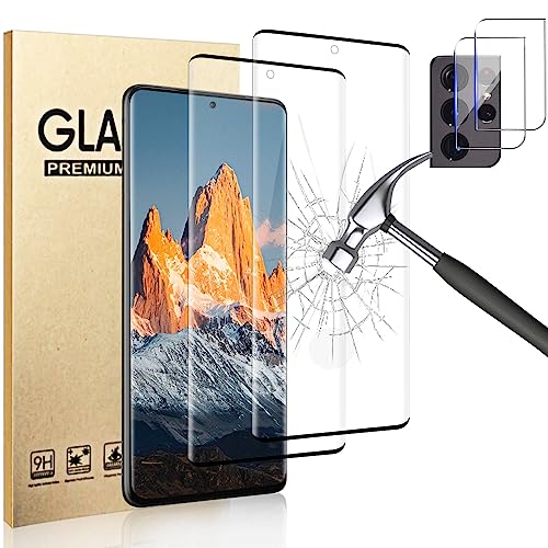 Gbbo [2+2 Pack Galaxy S21 Ultra Screen Protector With Camera Lens Film [Fingerprint Unlock Support] [Bubble Free] [9H Hardness] Glass Screen Protector For Samsung Galaxy S21 Ultra 6.8 Inch #TOP7