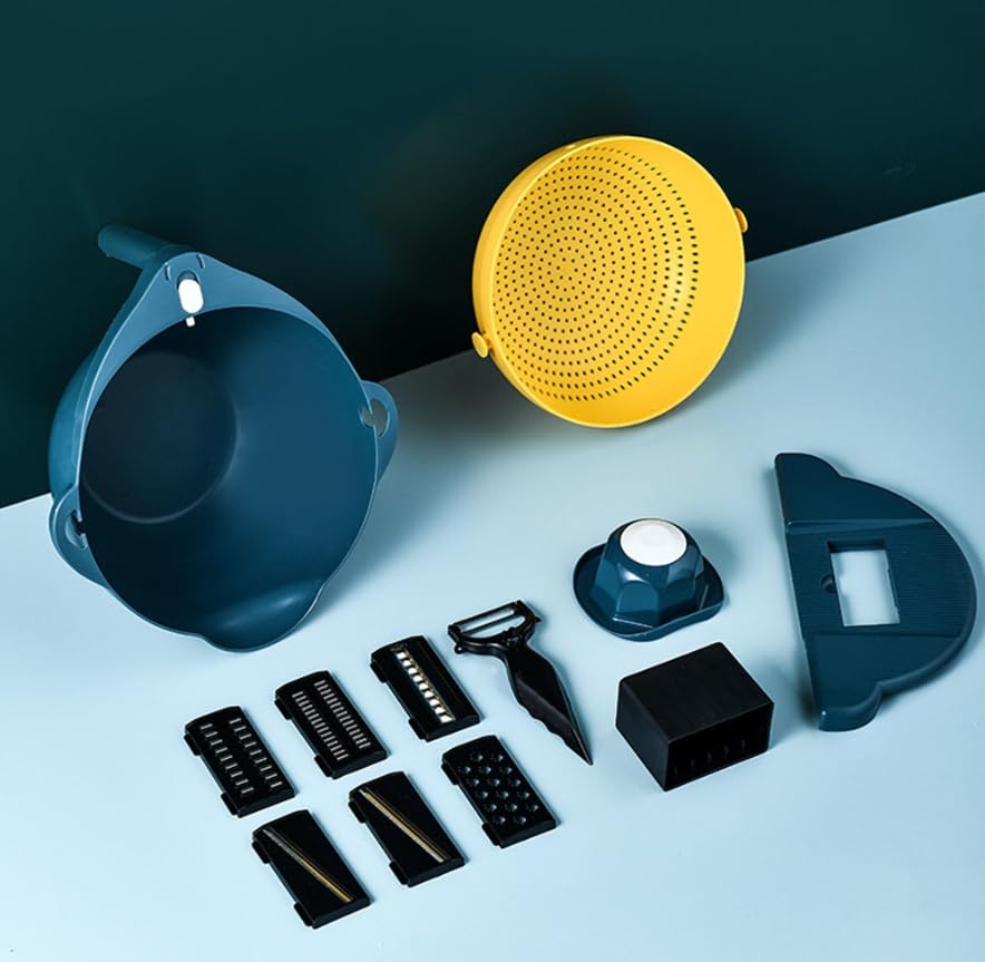 Luminexia Cortador De Verdura,Rallador De Verduras,Mandolina,con 6 Insertos de Cuchillas Intercambiables,Cuchillo para pelar y Protector de Mano,para Cebolla,ajo,Zanahoria,Patata,Ensalada