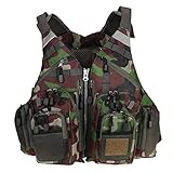 JKSPORTS Fly Fishing Vest Fishing Safety Life Jacket for Swimming Sailing Boating Kayak Floating Multifunction Breathable Backpack for Men and Women Kayak Vest Swim Vest (Grass Camouflage,with Foam)