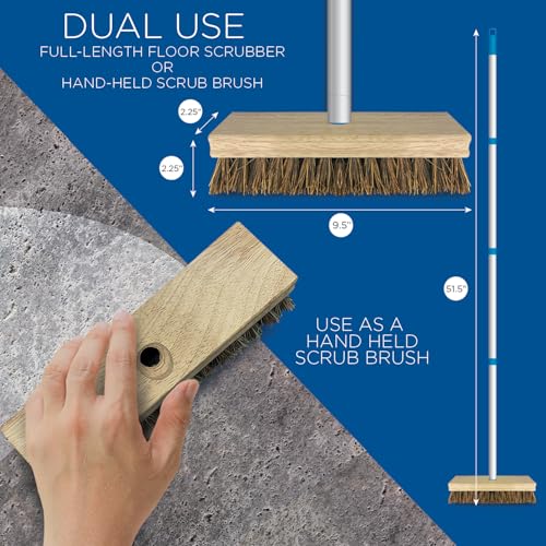 Image of LOLA Deck Scrub Brush, 9 inch x 3.5 inch Head w /Palmyra Bristles for Outdoor Cleaning, Removes Dirt & Grime from Patios, Decks, Grout, 1 Count