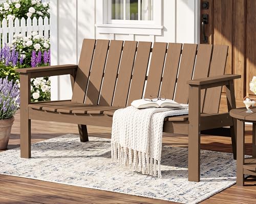 Image of SERWALL 2-Person HDPE All-Weather Outdoor Bench Set of 2, Brown