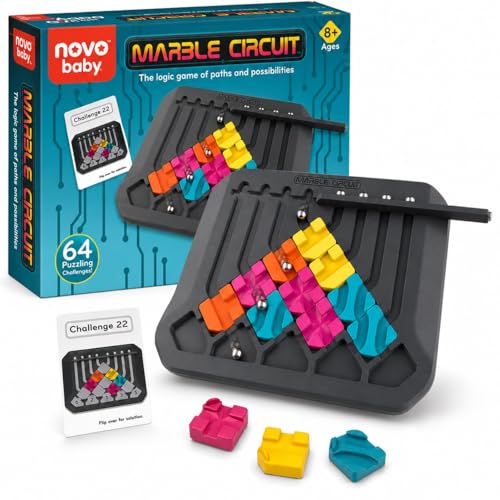 Image of Novo Baby Marble Logic Puzzle Game for Kids 8+ Years | STEM Brain Teaser Circuit Challenge with 64 Challenge Cards & 24 Pieces | IQ Thinking Game, Educational Toy, Single Player Board Game
