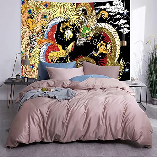 Nterc Japanese Tapestry Dragon And Phoenix Cool Anime Ukiyoe Tapestry 80"X60" Chinese Oriental Asian Legend Mythology Animal Wall Hanging Flannel Home Decor Wall Blankets Gtrlrc999 #TOP2