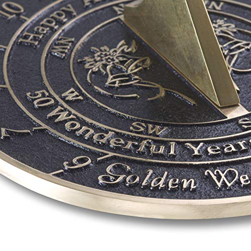 The Metal Foundry 50th Golden 2021 Wedding Anniversary Sundial Gift. Recycled Solid Brass Gift Idea is A Great Present for Him, Her, Parents, Grandparents Or Couple On 50 Years of Marriage