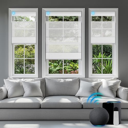BERISSA Motorized Blinds with Remote,Top Down Bottom up Roman Shades,Smart Roman Shades for Windows,Electric Blinds,Alexa,Google Home- Voice and App Control,Custom Size, Selection