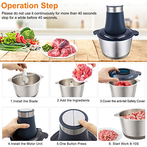 Electric Food Chopper, Meat Grinder, 2L Stainless Steel Bowl Food Processor for Meat, Vegetables, Fruits and Nuts, 300W. Electric Food Chopper, Meat Grinder, 2L Stainless Steel Bowl Food Processor for Meat, Vegetables, Fruits and Nuts, 300W.