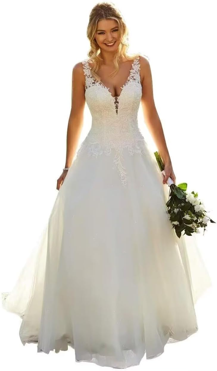 Lace Long Wedding Dresses for Bride Mermaid Appliques Boho Wedding Gowns Beach Bridal Dresses for Women with Train LJ270