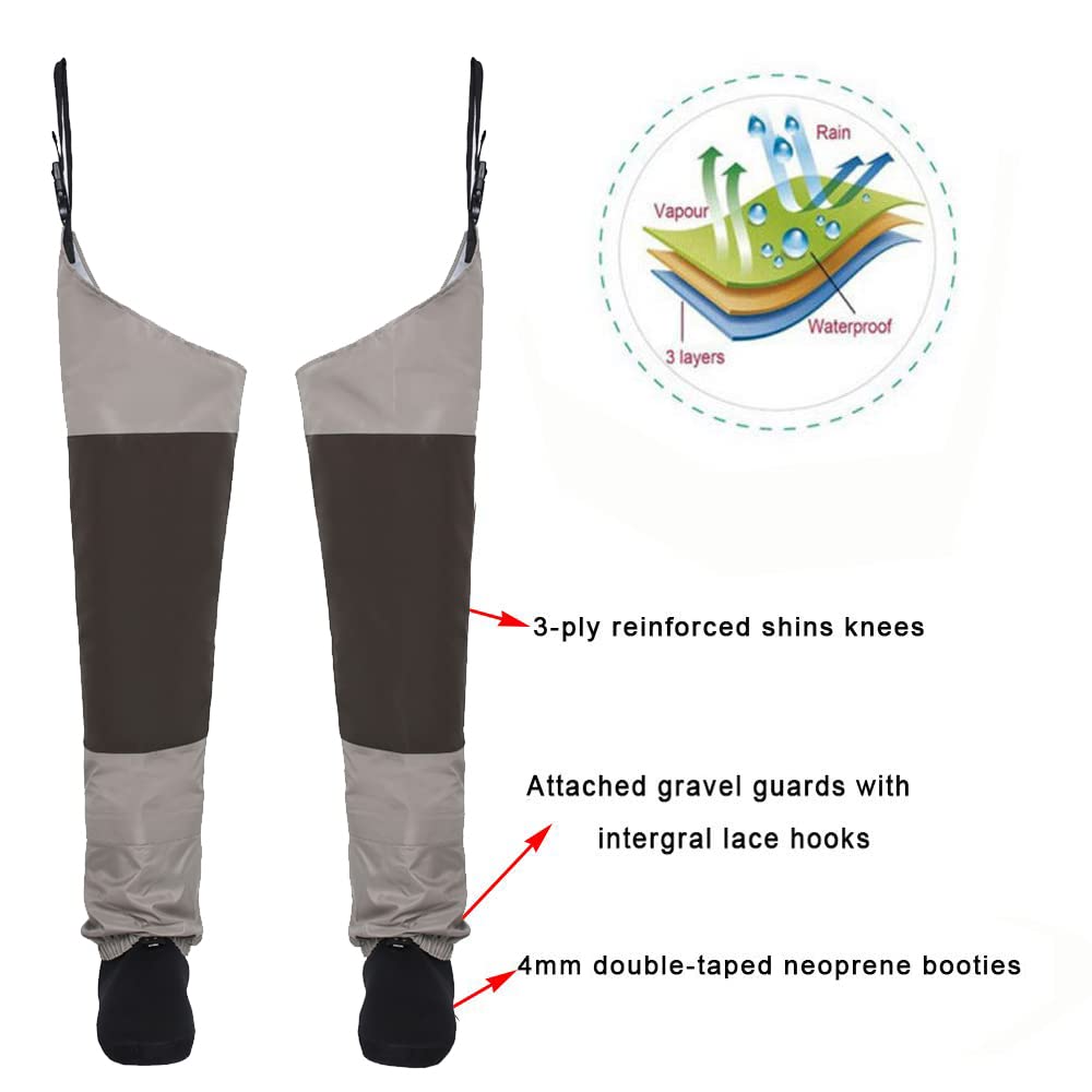 Kylebooker Wathose für Fliegenfischen, wasserdichte Beinhose, Strumpfhose, Hüfte, Wattierung, Oberschenkel, Wathose KB006