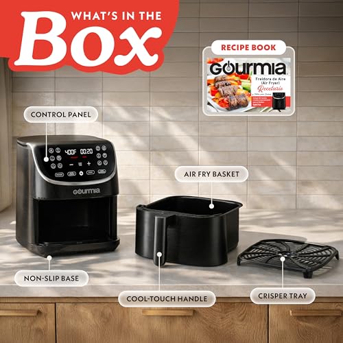 Image of Gourmia Air Fryer - 7 Qt Large Capacity with LED Display, 12 One-Touch Presets, FryForce 360 Technology, Nonstick Dishwasher-Safe Basket & Crisper Tray, Black