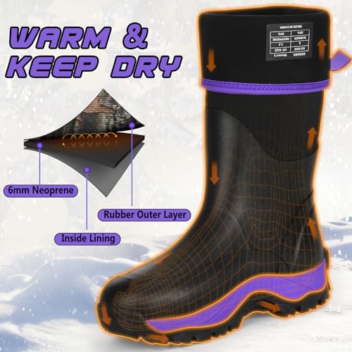 Image of Kalkal Rubber Boots for Women, Insulated Waterproof Womens Hunting Boots, 6mm Neoprene Camo Mud Boots Tall Rain Boots for Women Working Gardening Farming, Size 5-11