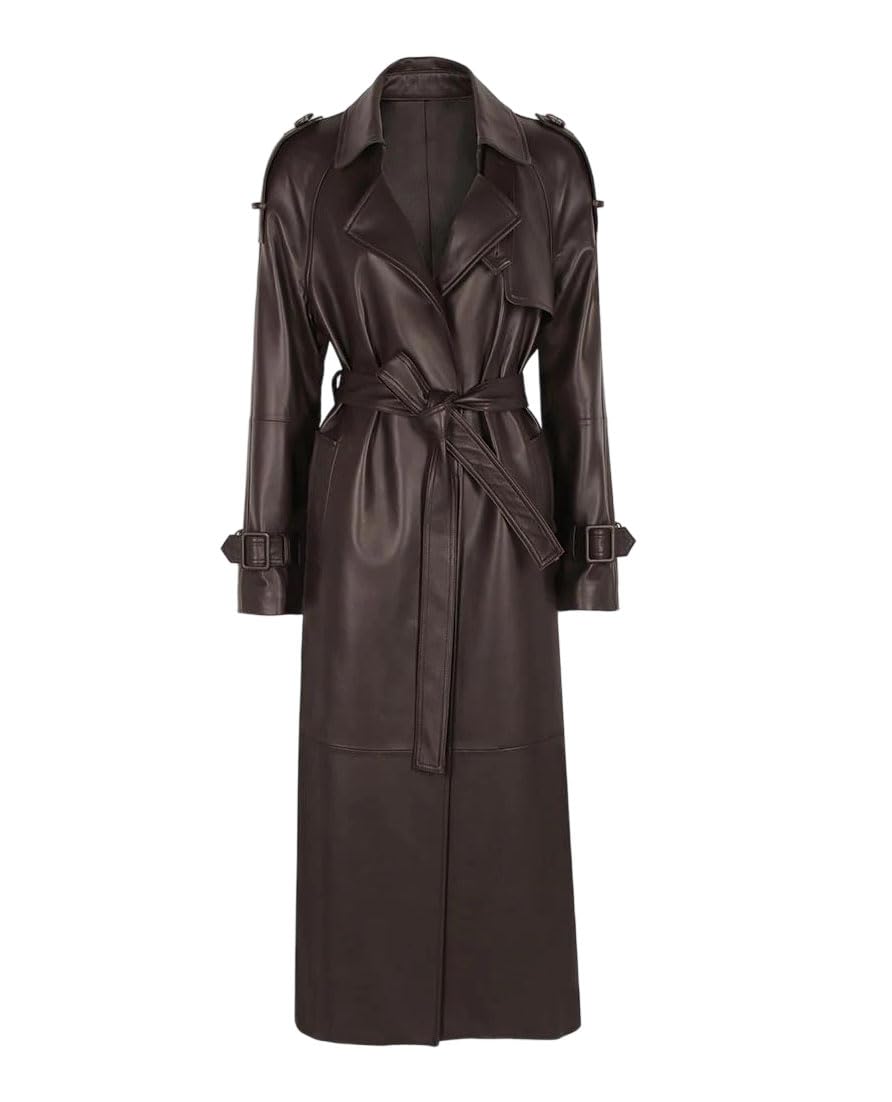 Women Sheepskin Trench Coat With Belt Oversized Loose Vintage Long Fall Winter Outerwear