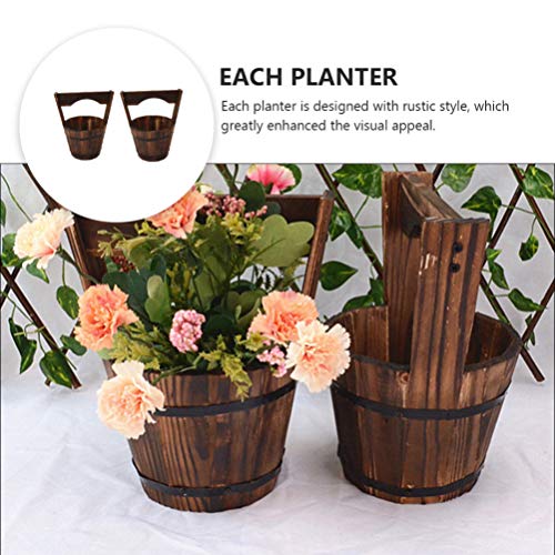 Generic 2Pcs Rustic Whiskey Barrels Bucket Wooden Rain Barrel Planter Balcony Hanging Half Barrel Planters Outdoor Garden Planter Box, 27X23X13Cm, 5U14O1327Vzm1U5 #TOP6