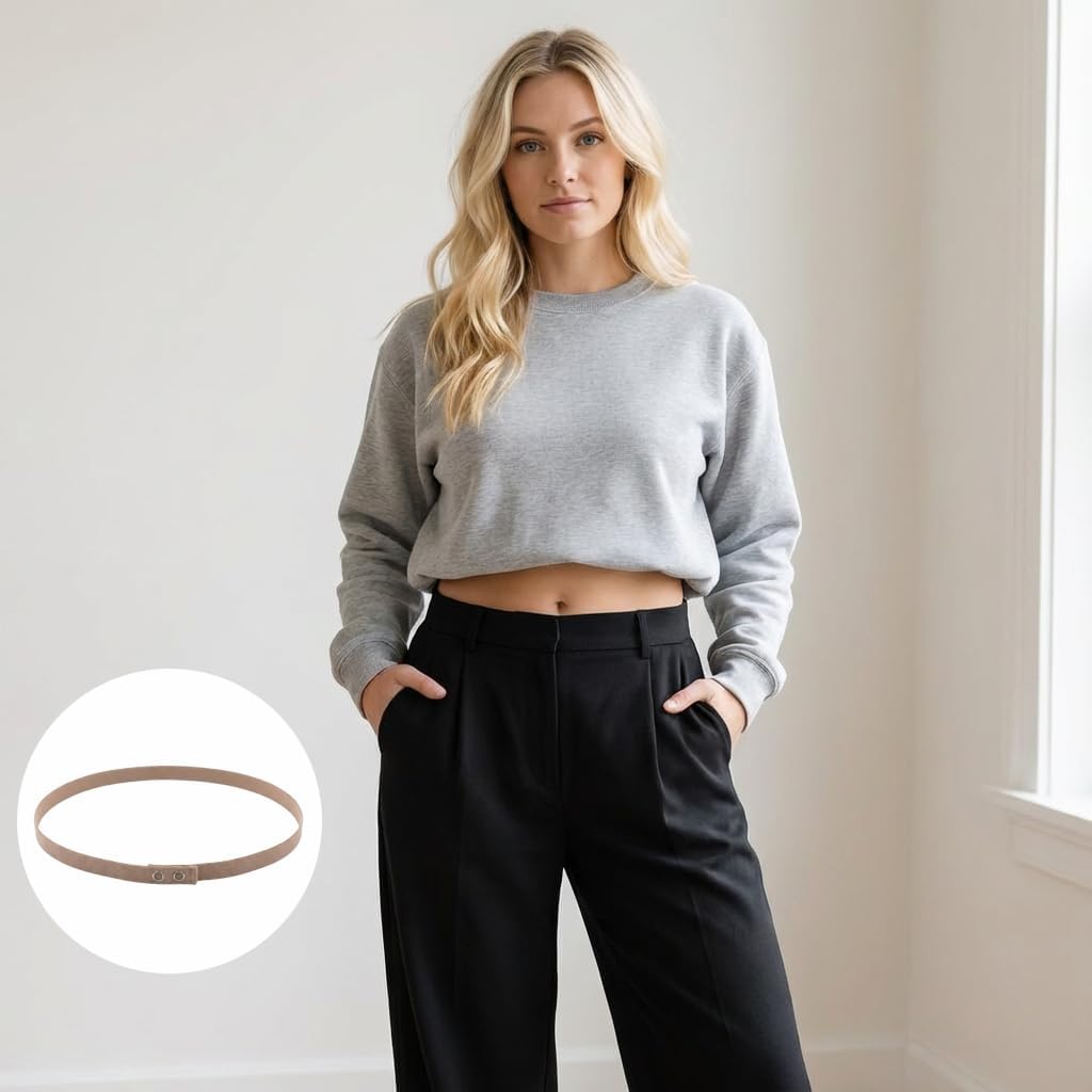 Women Adjustable Crop Tuck Band, Elastic Waist Band for Tucking Shirts & Sweaters, Invisible Shirt Cropping Belt