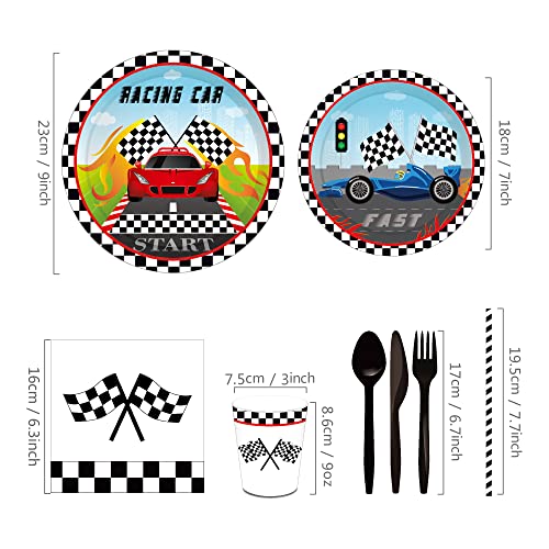 93 Pcs Race Car Birthday Party Supplies Tableware Set - Serves 8 - Includes Racing Car Party Dinner Paper Plates Dessert Plates Cups And Napkins Cutlery Set For Racing Car Party Supplies #TOP3