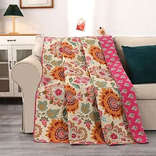 Qucover Single Bedspreads Quilted American Vintage Style Sunflower Pattern Quilted Throw 150x200 cm Beautiful Patchwork Quilts for Single Bed