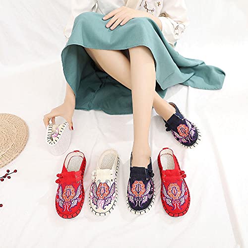 Flower Embroidered Women Canvas Espadrilles Flat Slippers Retro Ladies Comfortable Close Toe Shoes Embroidered Shoes (Color : Red Size : 5) (Red 9)3