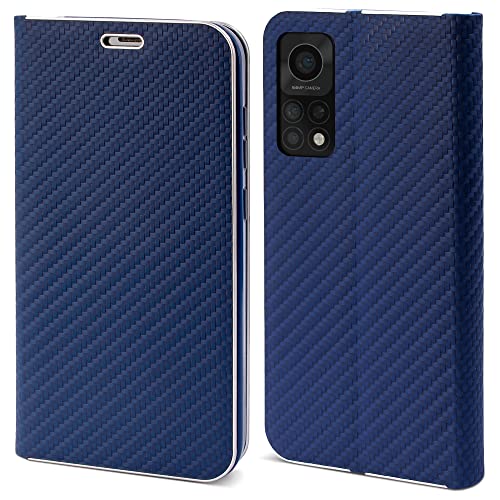 Moozy Funda con Tapa para Xiaomi Mi 10T 5G, Mi 10T Pro 5G, Carbono Azul Oscuro – Flip Cover con...