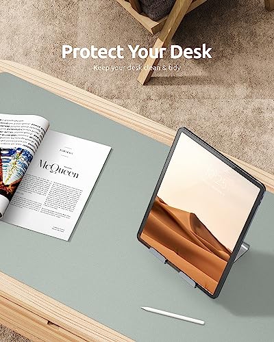 Image of YSAGi Leather Desk Mat, Large Mouse Mat, 60 x 35 cm, Grayish Green