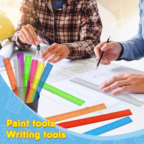 32 Pcs Clear Plastic Ruler 12 Inch, Rulers Bulk for Classroom, Transparent Assorted Color Bulk Rulers with Millimeter and Inches, Kids Ruler for School, Ideal Back to School Office Home Supplies - Thumbnail 6