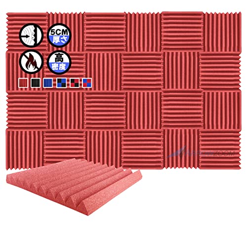Arrowzoom スーパーダッシュ 新しい 24 ピース 防音 遮音 密度26㎏/m3 作品 吸音材 楽器 緩衝材 防音材 音響泡断熱治療 消音 超強力 騒音 スタジオ 吸音材質 室内装飾 防音対策 500x500x50 mm 縮状態出荷 スタジオレコーディング wedge タイルパネルウェッジサ SD1134 赤