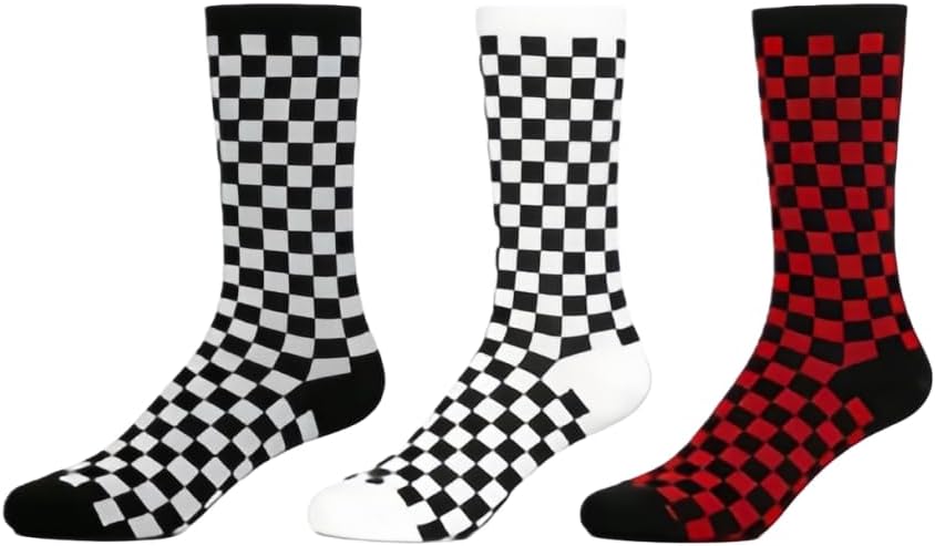 3 Pairs Black and White Checked Socks, Checkerboard Pattern Sports Socks, Skateboard Socks, Funny Crew Ankle Socks, Everyday Socks, Colourful Checked Socks