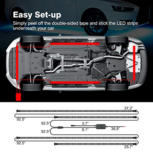 Mictuning Car Underglow Lights, 4Pcs Bluetooth Lighting Kit With App And Remote Dual Control, Waterproof 12V Exterior Underbody Neon Led Light Strips For All Cars,16 Million Colors, Music Diy Mode #TOP5