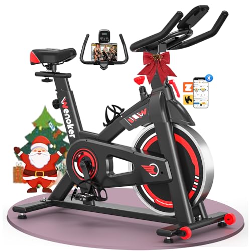 Exercise Bike App Compatible, Wenoker Spin Bike Indoor Cycling Exercise Equipment for Home Gym Use, 350lbs Weight Capacity Fitness Bike