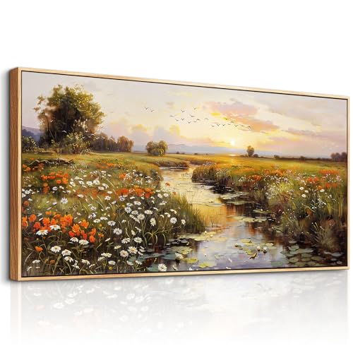 PHAOHUAXM Large Wall Art For Living Room Canvas Wall Decor For Bedroom Watercolour Painting Office Decoration Countryside Sunrise Scenery Wall Picture Ready To Hang Home Decor Wood Framed 20x40 In by PHAOHUAXM - Used condition - Image 9