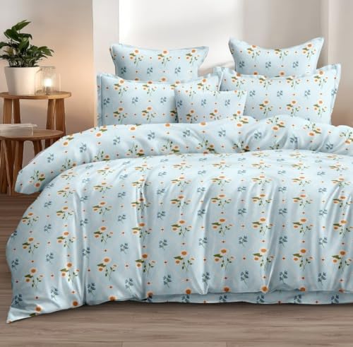 Image of DECOR2ADMIRE 300TC Glace Cotton Printed Super King Size Double Bedsheet with Two Pillow Covers, 108 x 108 Inches or 9 Feet x 9 Feet - (Soft Sky Garden)