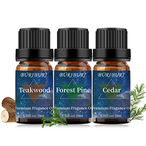 Buriburi Forest Pine, Cedar And Teakwood Fragrance Oil Set, 3Pcs Natural Essential Oils For Diffusers (Forest Pine+Cedar+Teakwood) #TOP21