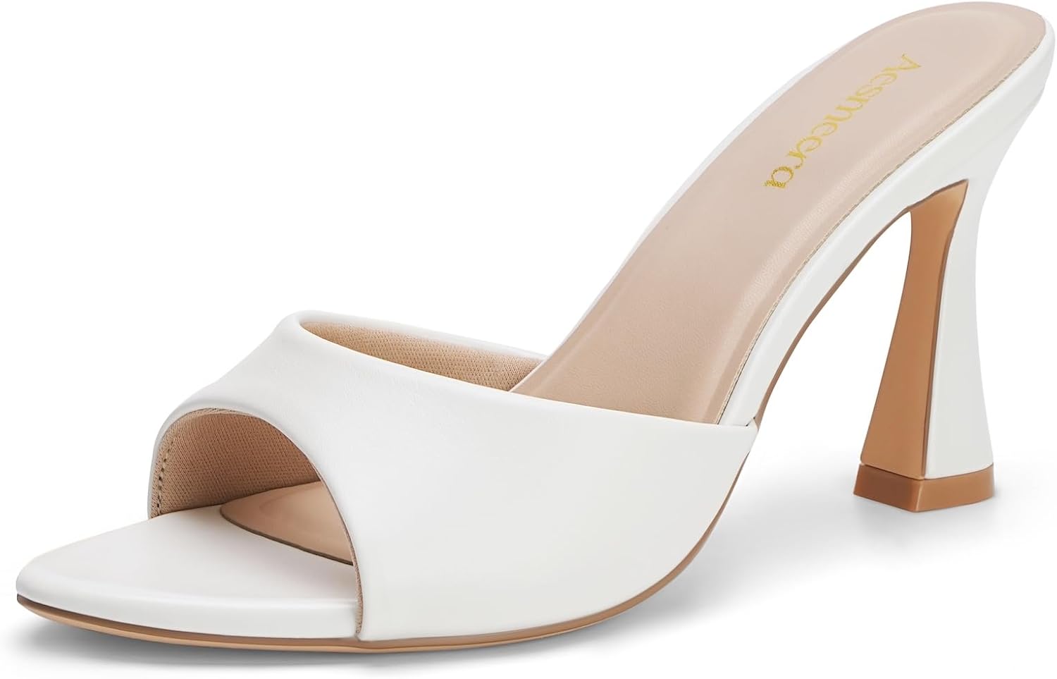 High Heels for Women Chunky Block Mule Open Pointed Peep Toe Slip On Sexy Dressy Heeled Sandals Shoes