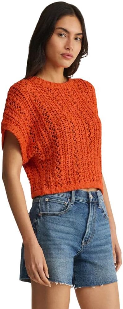 Z SUPPLY Women's Ballast Crochet Sweater Top, Tiger Lily
